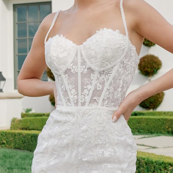 New Floral lace Embellished White Bridal Dress w/ Sweetheart Neck NX JE1014L - Picture 4 of 11